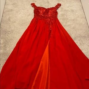 Red lace long formal dress